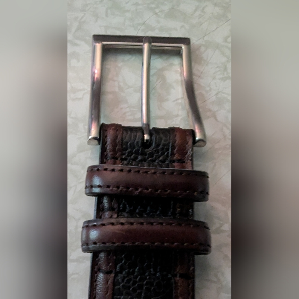 Men's Dark Brown Leather Belt with Silver Buckle